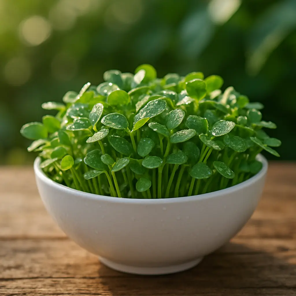 Green leaves in bowl